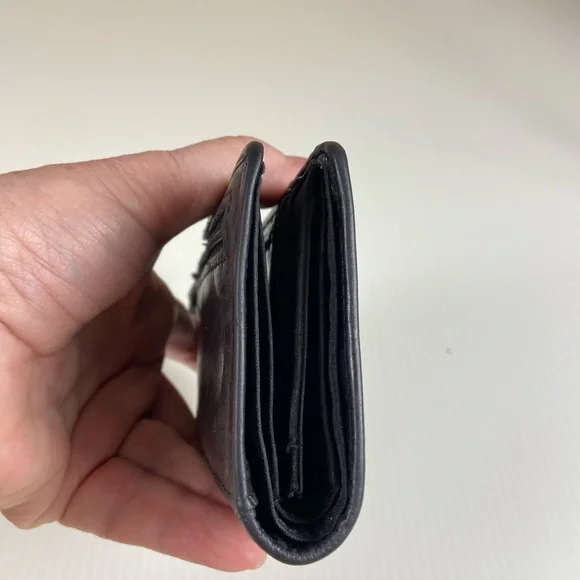 Fossil Black Genuine Leather Patchwork Studded Bifold Wallet - Picture 13 of 15